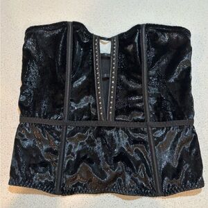 Black Shiny Strapless Top